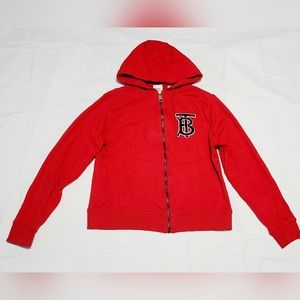 BURBERRY Full Zip-Up Hoodie Jacket  Zip Sweater shirt Womens Size M Red
